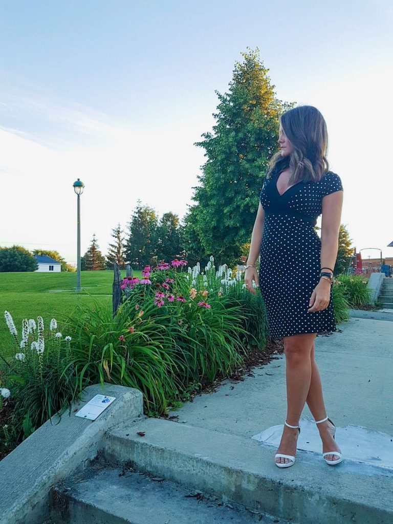 Summer dress and white strappy sandals for work